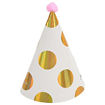 Колпак с помпонам " Веселуха " Горох, золото, 16см, в наборе 1шт