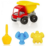 Песочный набор " Совтехстром " Дорожный, 4 предмета, в наборе: 2 формочки, совок, машинка, в рюкзаке
