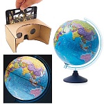 Глобус политический интерактивный рельефный с подсветкой от батареек 320мм " Globen " в комплекте: очки виртуальной реальности (VR), батарейки в комплетк не входят, картонная коробка