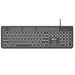 Клавиатура " Ritmix " RKB-214BL, черная, проводная мультимедийная, подключение USB, 12 горячих клавиш, белая подсветка, 1,5м