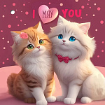 Бирка для букетов и подарков " Праздник " 060 I Мяу you, котята, 70*70мм, глянцевый УФ-лак