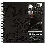 Скетчпад, акварельная бумага 160/м2, 210*210мм, 40л, спираль, офсет, без линовки, обложка - мелованный картон, матовая ламинация, выборочный УФ-лак, " Феникс " Черная кошка