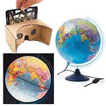 Глобус политический интерактивный рельефный с подсветкой от сети 320мм " Globen " в наборе: очки виртуальной реальности (VR), картонная коробка