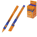 Ручка шариковая " Bruno Visconti " ComfortWrite. Summer, синяя 0,5мм, толщина письма 0,4мм, пластиковый корпус, цвет корпуса - оранжевый, резиновый держатель, одноразовая, колпачок с клипом, картонный дисплей