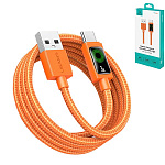 Кабель сетевой USB - Type-C " Usams " SJ772 U92 оранжевый, круглый, 1,2м, 3А, 18Вт, PD, подсветка, нейлон