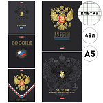 Тетрадь А5 48л клетка " Hatber " Россия, офсет, на скобе, обложка - мелованный картон, матовая ламинация, 3D фольга, скругленные углы, 5 дизайнов в спайке
