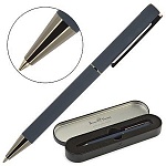 Ручка подарочная шариковая автоматическая " Bruno Visconti " Bergamo синяя 0,7мм, толщина письма 0,5мм, поворотный механизм, металлический корпус, покрытие soft touch, цвет корпуса синий, металлический наконечник, металлический клип, черный металлический 