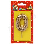 Свеча для торта цифра " Миленд " Звездочки 0, золотая, 14*6,5*1см, картонный блистер, европодвес