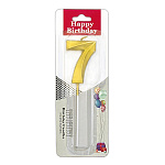 Свеча для торта цифра " KWELT " 7, золотая, 3*5*0,5см, на палочке, картонный блистер 5,7*16,5*1см, европодвес