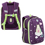 Рюкзак " Grizzly " 29*36*18см Авокадо фиолетовый, 2 отделения: основное отделение состоит из трех отсеков для распределения учебных пособий форматом А4 и кармана из сетки на молнии, 2 боковых кармана, эргономичная твердая спинка, светоотражающие элементы,