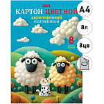 Картон цветной А4 мелованный, двухсторонний, 8л 8цв " Hatber " Кудряши, в папке