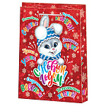 Пакет Новогодний бумажный " Мир открыток " 26*32,7*13,5см Зайчик, пожелания, ламинированный