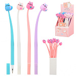 Ручка шариковая " Basir " Кошки, синяя 0,5мм, гибкий прорезиненный цветной корпус-ассорти, наконечник-кошка, картонный дисплей