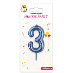 Свеча для торта цифра " KWELT " 3, синяя, 6*4*1см, на палочке, картонный блистер 14*7*1,5см, европодвес