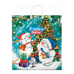 Пакет Новогодний ПЭ " Интерпак " с пластиковой ручкой ПВД, 40*44см 100мкм Дворик