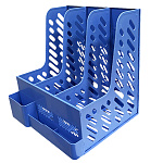 Лоток для бумаг вертикальный пластиковый 3 отделения с органайзером " KWELT " синий, поле для маркировки, поставляется в разобранном виде