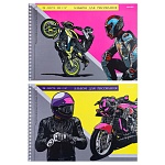 Альбом А4 24л спираль " Проф-Пресс " Мотоциклист на байке, обложка - мелованный картон, микроперфорация, лен, блок- офсет 100г/м2, 2 дизайна