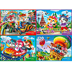 Пазлы " Рыжий кот " 120элементов Приключения котят 16,5*22,5см, 4 дизайна, картонная упаковка 18,4*13,5*2,8см