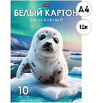 Картон белый А4 мелованный 10л " Hatber " Снежный малыш, в папке