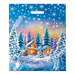 Пакет Новогодний ПЭ " Интерпак " с вырубной ручкой ПВД, 40*47см 45мкм Снежный лес