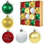 Набор шаров " KWELT " d=4,5см 16шт, ассорти (глянцевые, глянцевые многогранные, матовые, с глиттером), картонная упаковка 24*24*6см