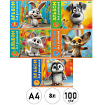 Альбом А4 8л " Hatber " Глазастики (ассорти), на скобе, обложка- плотная офсетная бумага, блок-офсет- 100г/м2, 5 дизайнов в спайке