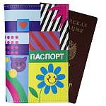 Обложка для паспорта " Имидж " Мульти, синяя, с рисунком, натуральная кожа