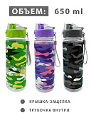 Бутылка для воды " KWELT " 650мл, Military, пластик, ассорти (без возможности выбора цвета), крышка-защелка, петелька для переноски