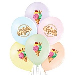 Шар латексный с рисунком 14"/36см Мороженое, ассорти 6 цветов