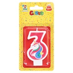 Свеча для торта цифра " Миленд " Милый единорог 3, розовая, 14*6,5*1см, картонный блистер, европодвес