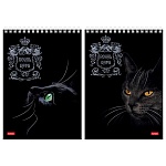 Блокнот А5 спираль сверху 80л " Hatber " Royal Cats, клетка, обложка - матовый ламинированный картон, 3D фольга, 2 дизайна