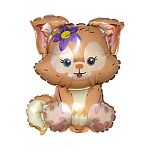 Шар фольгированный фигурный 16"/40см Котенок с цветком на палочке, крепится с помощью розетки на палочку