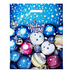 Пакет Новогодний ПЭ " Интерпак " с вырубной ручкой ПВД, 38*47см 60мкм Синева