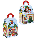 Коробка для конфет Новогодняя Домик " Миленд " В гостях у Гномиков, 1000г, 14,5*22,5*9см