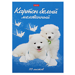 Картон белый А4 мелованный 10л " Hatber " Милые создания, 190г/м2, в папке