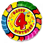 Шар фольгированный 18"/46см Цифра-4 Нappy Вirthday