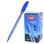 Ручка шариковая " Flair " Nano/Noki синяя 0,5мм, толщина письма 0,25мм, игольчатый пишущий узел, полупрозрачный корпус, одноразовая, картонная упаковка