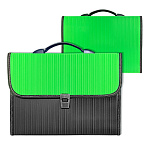 Портфель " KWELT " А4 13 отделений Черный/зеленый, пластик, на замке, пластиковая ручка, индексные ярлычки, прошивка по периметру