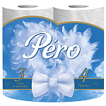 Бумага туалетная 3-слойная " Pero " White, 4 рулона со втулкой, 16,3м, белая, 100% целлюлоза, 125*95мм, с перфорацией, h=95мм, d=100мм