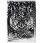 Обложка для паспорта " Имидж " Волк, серебряный металлик, натуральная кожа, сплошное тиснение фольгой