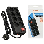 Сетевой фильтр " Buro "  1,8м 8 розеток, 10А, защита от короткого замыкания, защита от перегрева, черный
