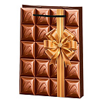 Пакет бумажный " Мир открыток " 13,5*18*6см Плитка шоколада с золотым бантом, ламинированный