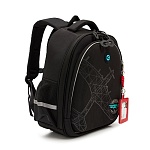 Рюкзак " Grizzly " 28*36*20см черный/небесный, 2 отделения, жесткая анатомическая спинка, боковые карманы из сетки, внутренний составной пенал-органайзер, укрепленные лямки, светодиодная подсветка, картхолдер с выдвижным держателем-рулеткой и карабином дл