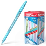 Ручка шариковая " Erich Krause " R-301 Spring Stick&Grip синяя 0,7мм, толщина письма 0,35мм, шестигранная, резиновый держатель, полупрозрачный