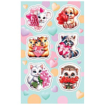 Наклейки " Мир открыток " 0-11 А6 Милые зверята с подарками, без отделки