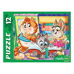 Пазлы " Рыжий кот "  12элементов Забавные котики №16 17,5*13,0см, картонная упаковка 9,3*6,5*2,6см
