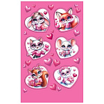 Наклейки " Мир открыток " 0-11 А6 Зверята с сердечками, без отделки