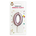 Свеча для торта цифра " KWELT " 0, розовая 6*4*1см, на палочке, картонный блистер 14*7*1,5см, европодвес