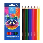 Карандаши цветные деревянные Racoon 12цв " Koh-i-Noor " шестигранные, картонная упаковка, европодвес