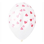 Шар латексный шелкография 14"/36см Сердца розовые